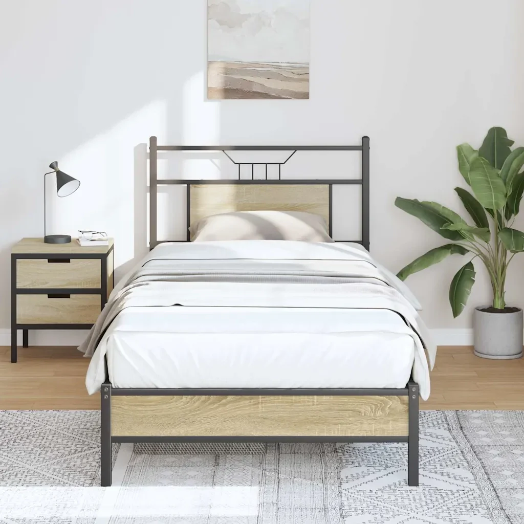 Letto singolo | Letto per adulti | Giroletto senza Materasso Rovere Sonoma 80x200 cm in Truciolato - Image 2