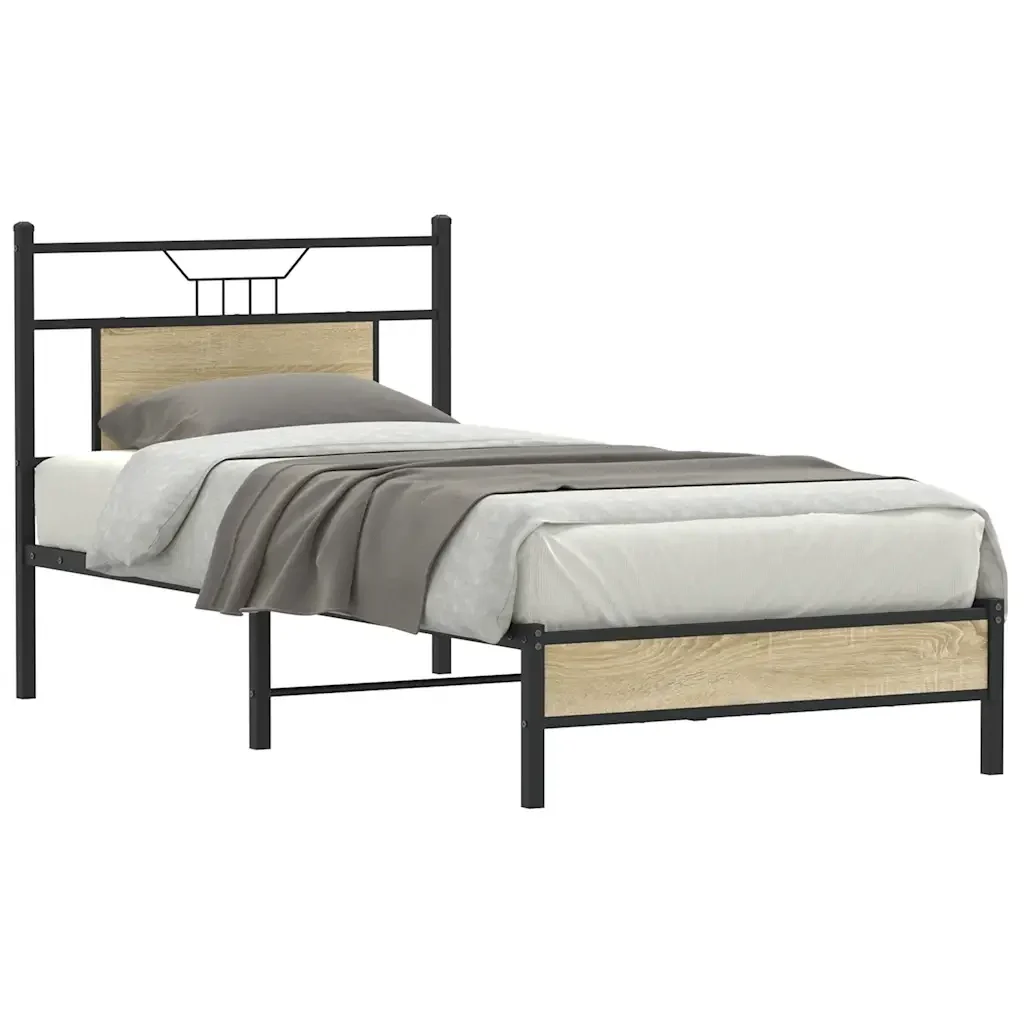 Letto singolo | Letto per adulti | Giroletto senza Materasso Rovere Sonoma 80x200 cm in Truciolato - Image 3