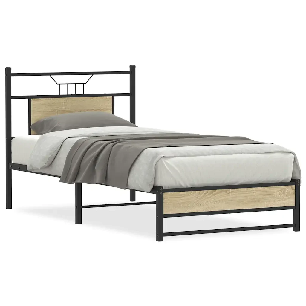 Letto singolo | Letto per adulti | Giroletto senza Materasso Rovere Sonoma 80x200 cm in Truciolato - Image 2