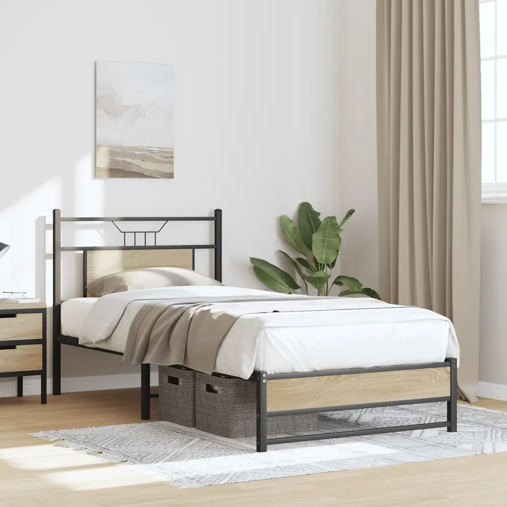 Letto singolo | Letto per adulti | Giroletto senza Materasso Rovere Sonoma 80x200 cm in Truciolato - Image 5