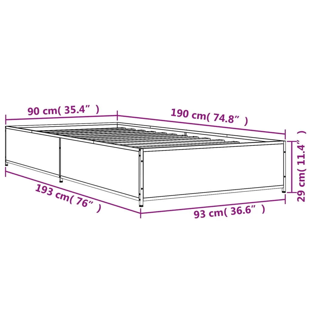 Letto singolo | Letto per adulti | Giroletto senza Materasso Rovere Sonoma 90x190 cm - Image 9