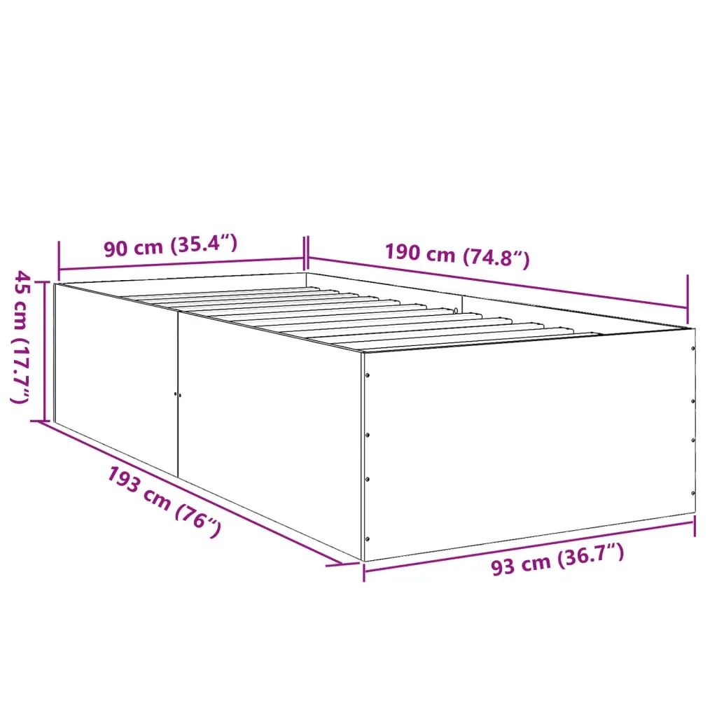Letto singolo | Letto per adulti | Giroletto senza Materasso Rovere Sonoma 90x190 cm - Image 10