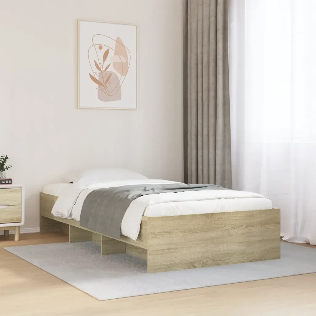 Letto singolo | Letto per adulti | Giroletto senza Materasso Rovere Sonoma 90x190 cm in Truciolato - Image 2