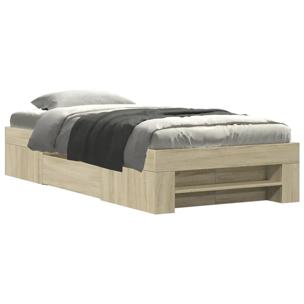 Letto singolo | Letto per adulti | Giroletto senza Materasso Rovere Sonoma 90x190 cm in Truciolato