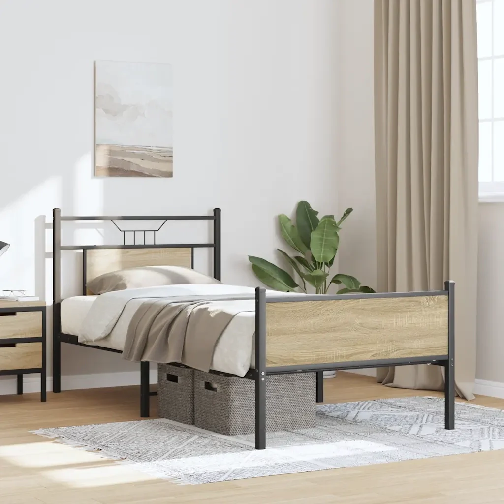 Letto singolo | Letto per adulti | Giroletto senza Materasso Rovere Sonoma 90x190 cm in Truciolato - Image 5
