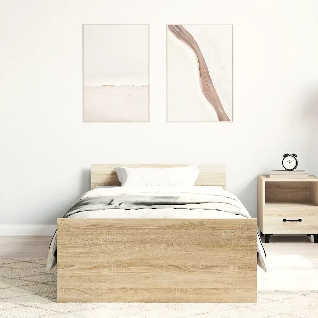 Letto singolo | Letto per adulti | Giroletto senza Materasso Rovere Sonoma 90x190 cm in Truciolato - Image 4