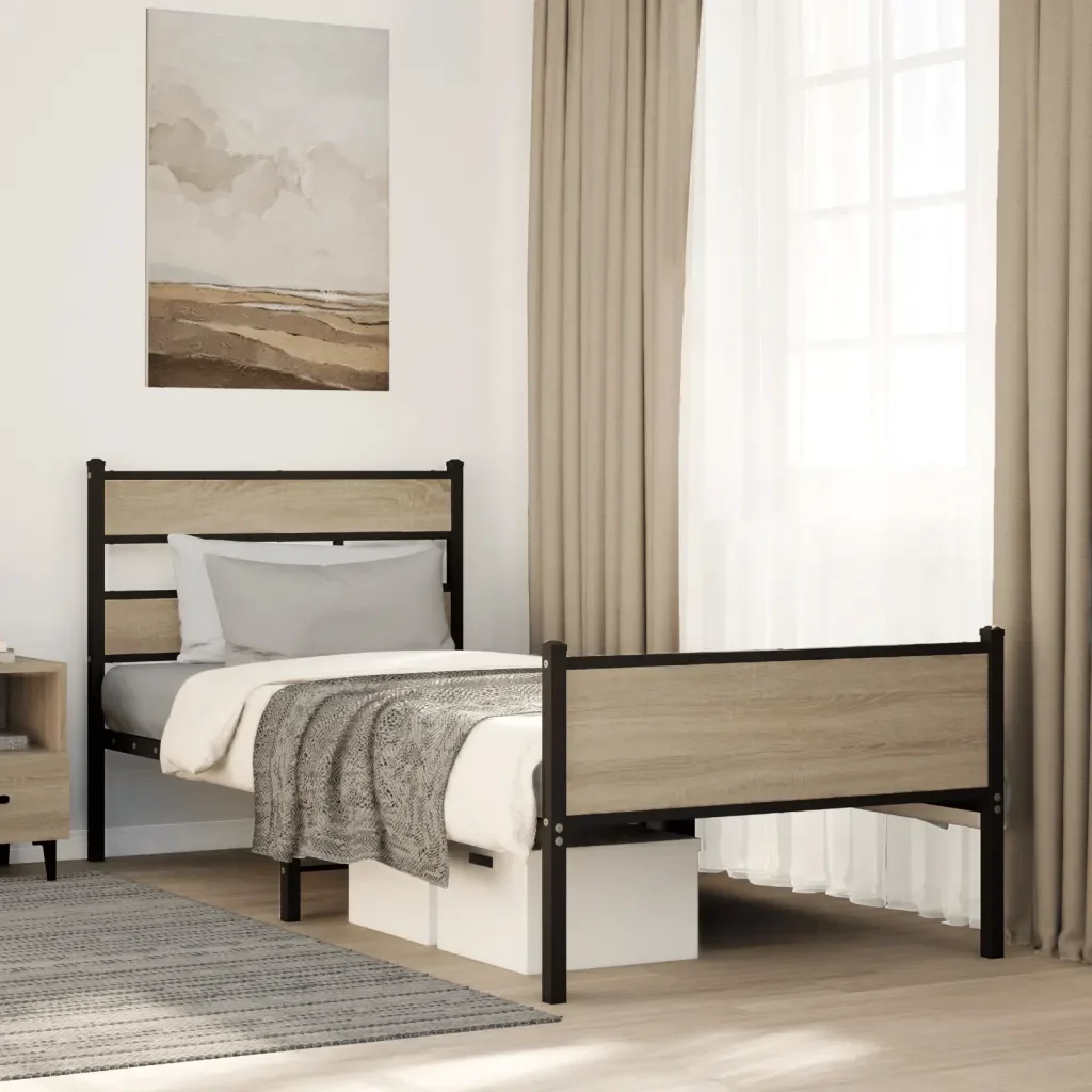 Letto singolo | Letto per adulti | Giroletto senza Materasso Rovere Sonoma 90x190 cm in Truciolato - Image 2