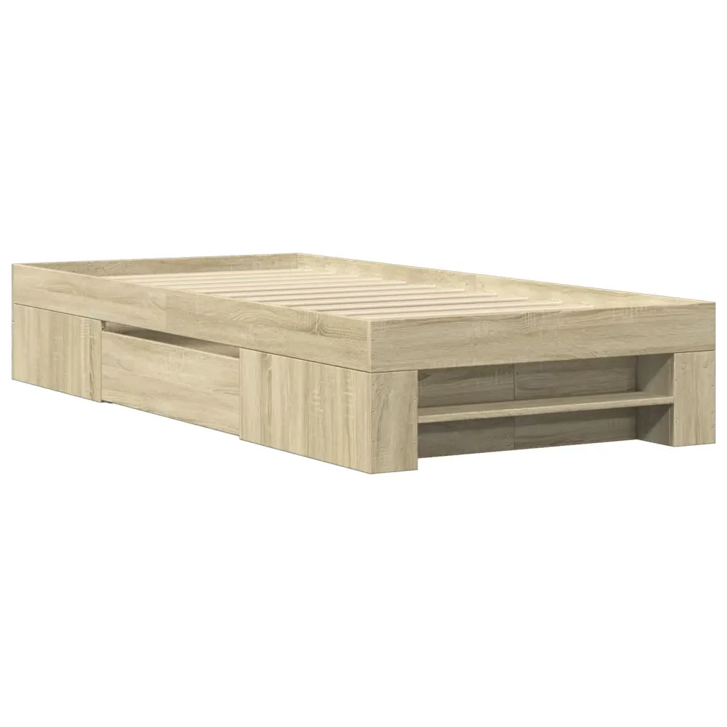 Letto singolo | Letto per adulti | Giroletto senza Materasso Rovere Sonoma 90x190 cm in Truciolato - Image 3