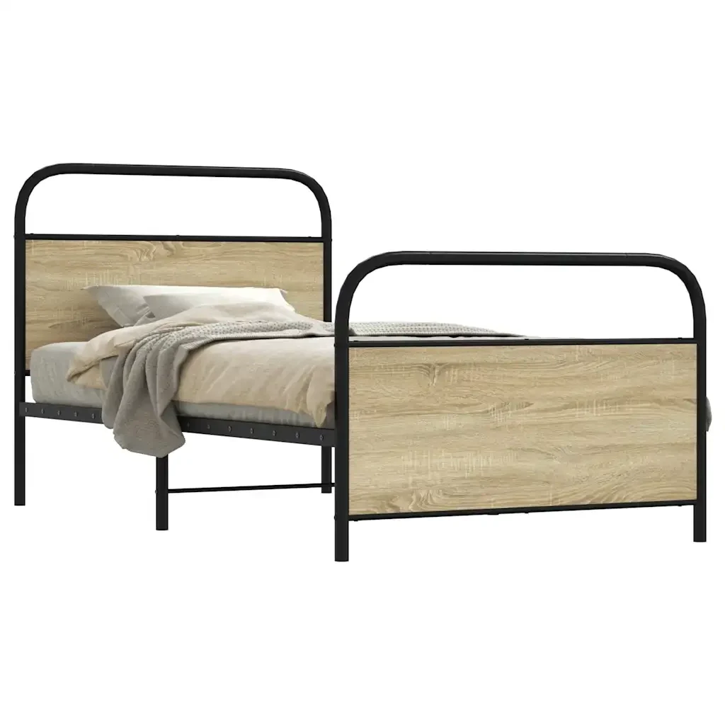 Letto singolo | Letto per adulti | Giroletto senza Materasso Rovere Sonoma 90x190 cm in Truciolato - Image 2