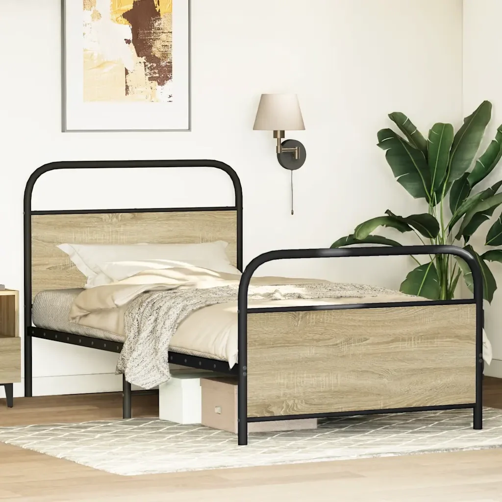 Letto singolo | Letto per adulti | Giroletto senza Materasso Rovere Sonoma 90x190 cm in Truciolato - Image 4