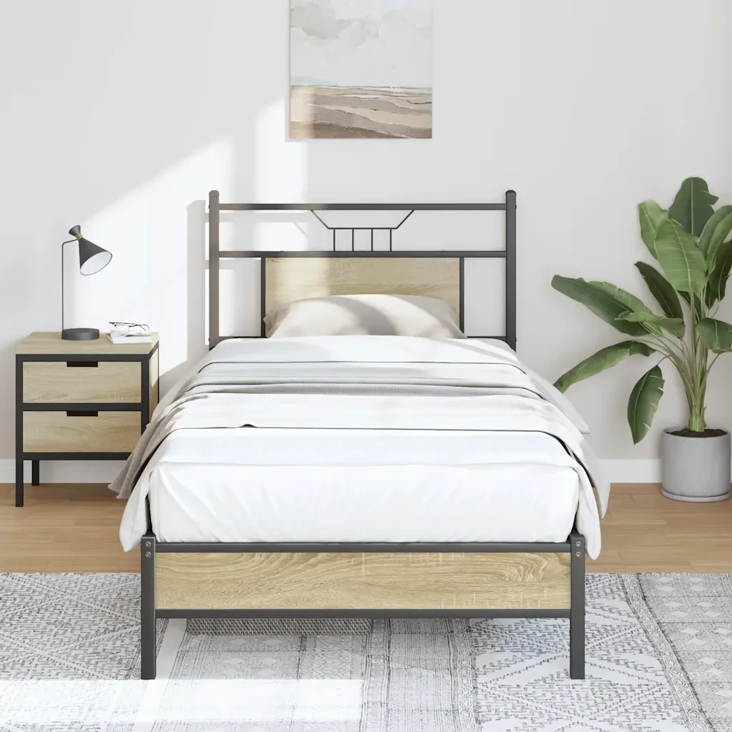 Letto singolo | Letto per adulti | Giroletto senza Materasso Rovere Sonoma 90x200 cm in Truciolato - Image 2