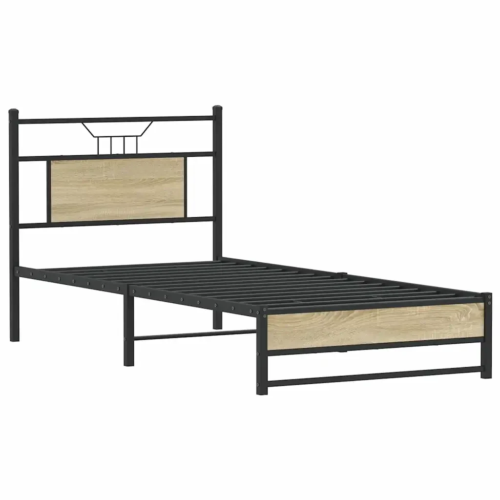 Letto singolo | Letto per adulti | Giroletto senza Materasso Rovere Sonoma 90x200 cm in Truciolato - Image 4
