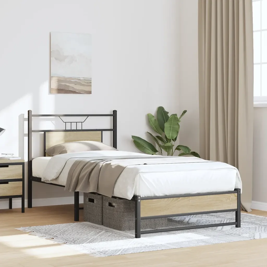 Letto singolo | Letto per adulti | Giroletto senza Materasso Rovere Sonoma 90x200 cm in Truciolato - Image 5