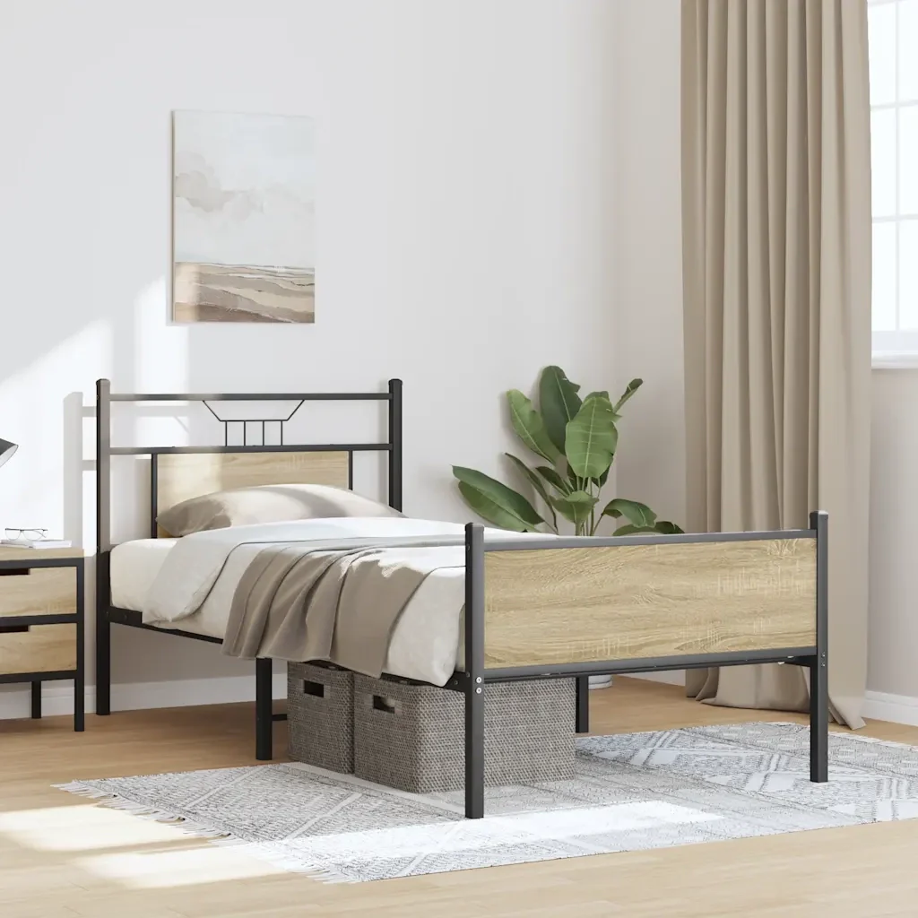 Letto singolo | Letto per adulti | Giroletto senza Materasso Rovere Sonoma 90x200 cm in Truciolato - Image 5