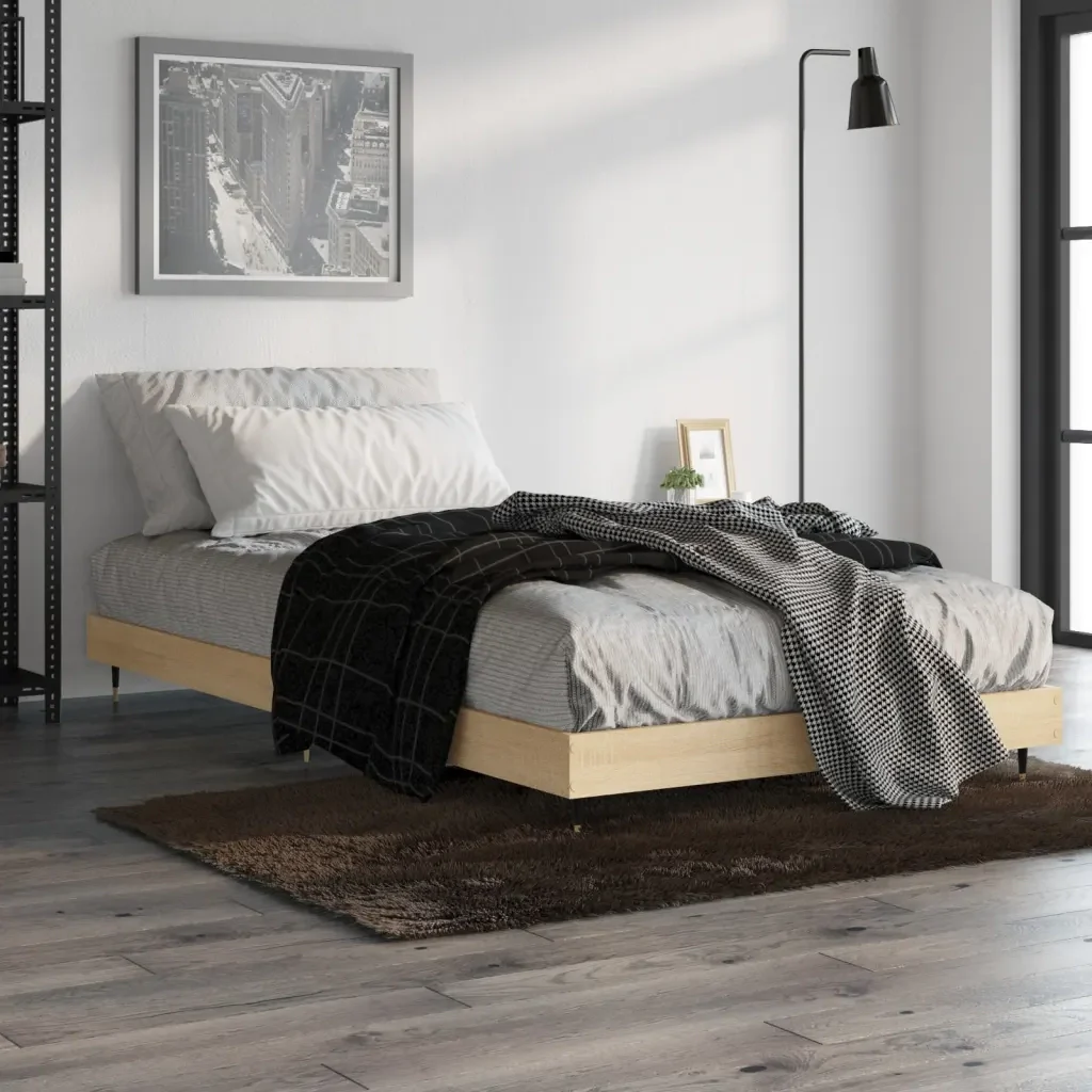 Letto singolo | Letto per adulti | Giroletto senza Materasso Rovere Sonoma 90x200 cm in Truciolato - Image 2