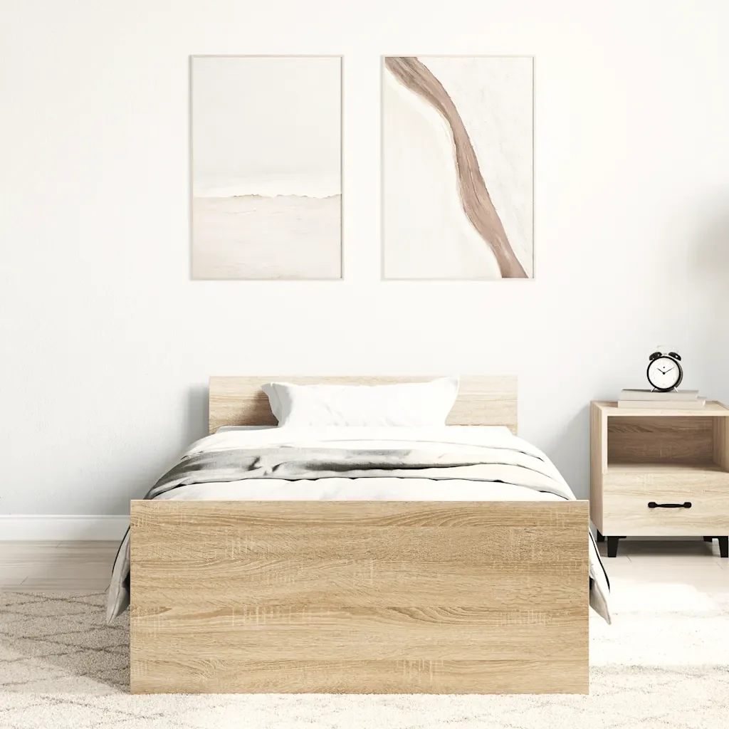 Letto singolo | Letto per adulti | Giroletto senza Materasso Rovere Sonoma 90x200 cm in Truciolato - Image 3