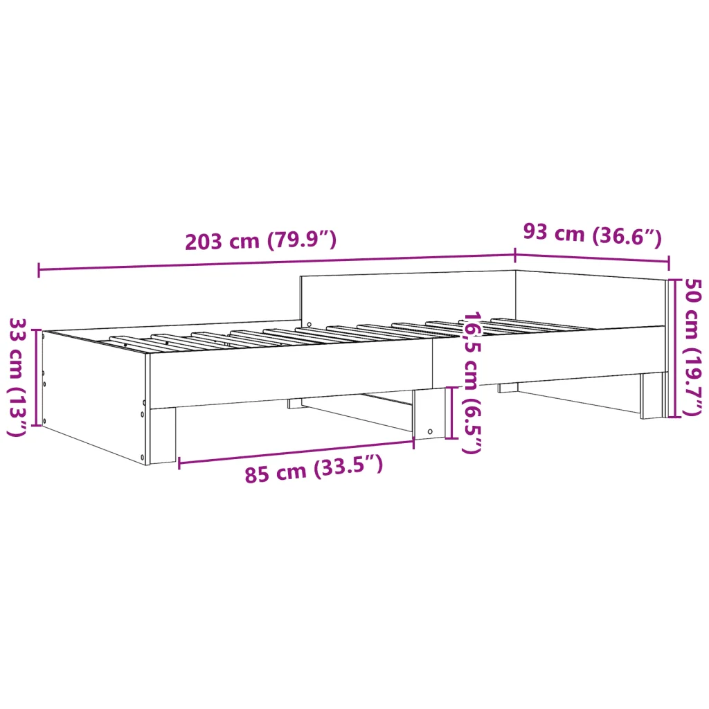 Letto singolo | Letto per adulti | Giroletto senza Materasso Rovere Sonoma 90x200 cm in Truciolato - Image 9