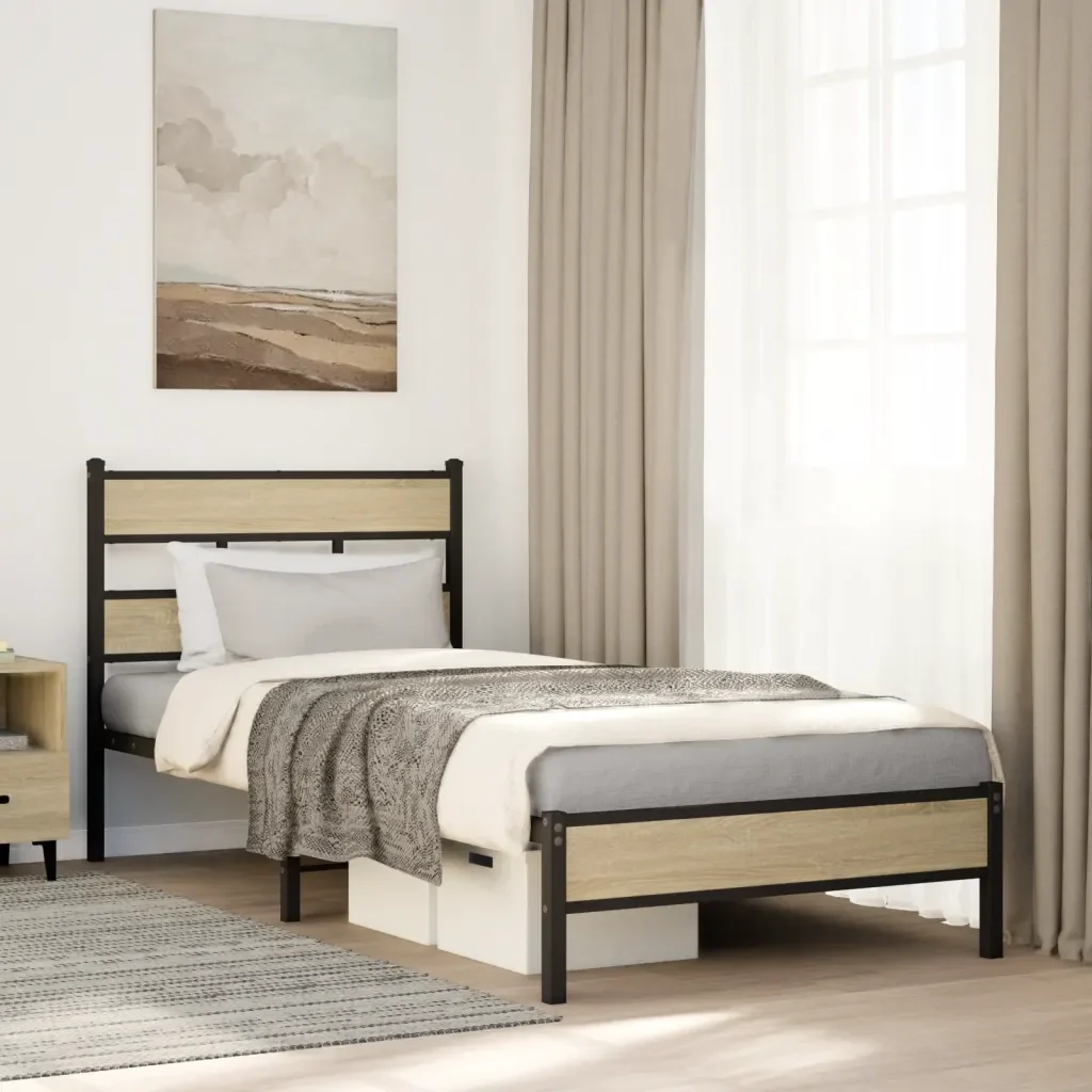 Letto singolo | Letto per adulti | Giroletto senza Materasso Rovere Sonoma 90x200 cm in Truciolato - Image 2