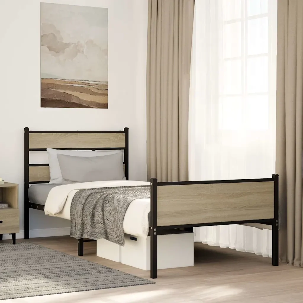 Letto singolo | Letto per adulti | Giroletto senza Materasso Rovere Sonoma 90x200 cm in Truciolato - Image 2