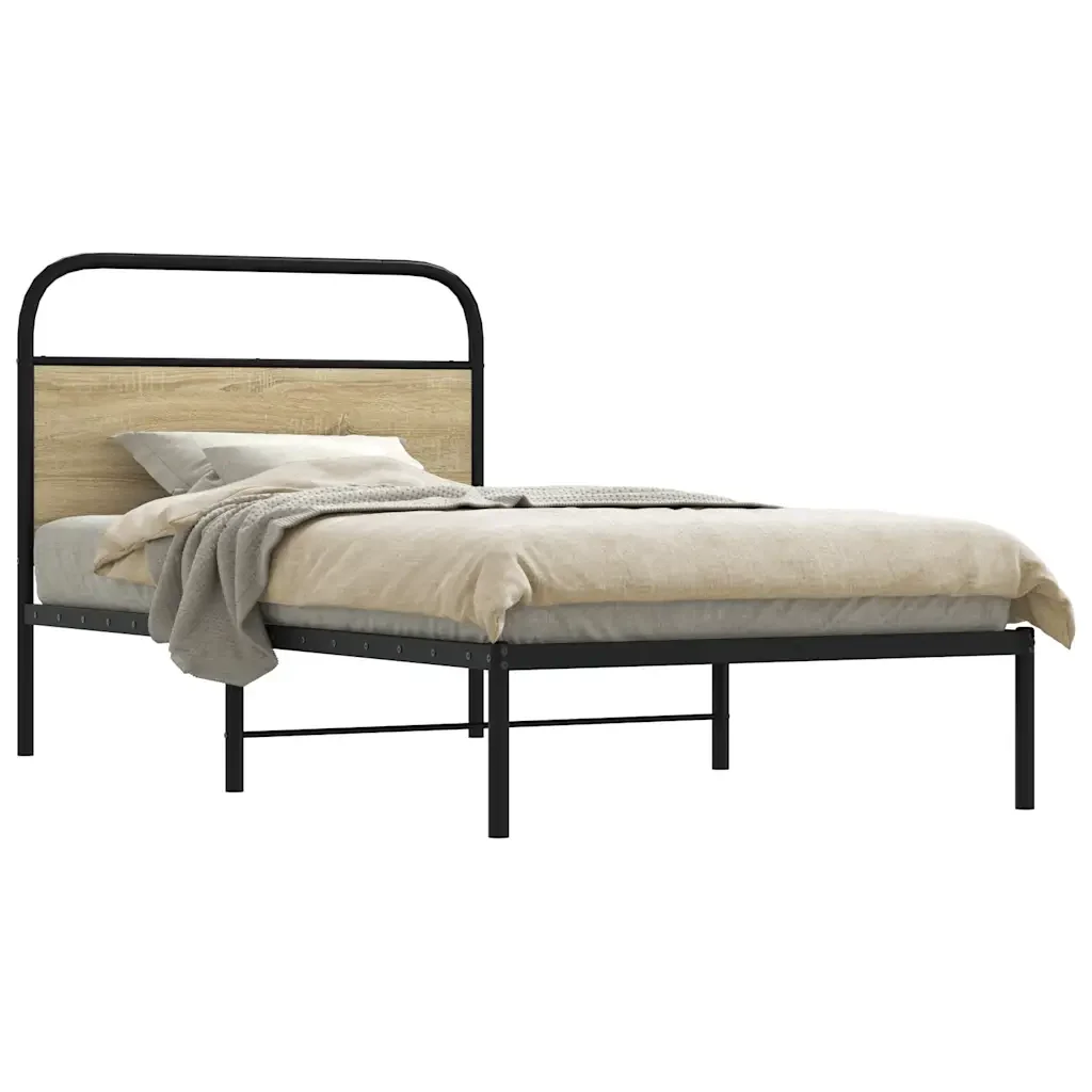 Letto singolo | Letto per adulti | Giroletto senza Materasso Rovere Sonoma 90x200 cm in Truciolato - Image 2