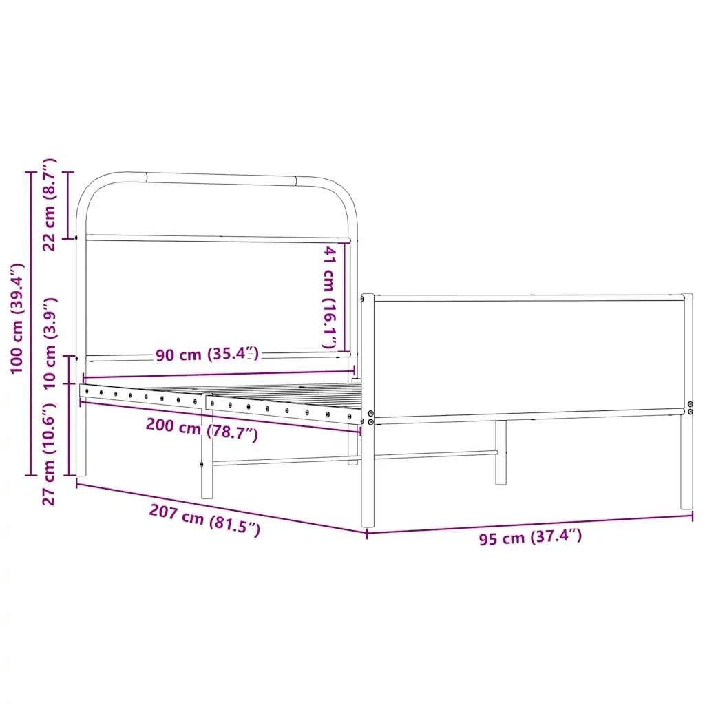 Letto singolo | Letto per adulti | Giroletto senza Materasso Rovere Sonoma 90x200 cm in Truciolato - Image 9