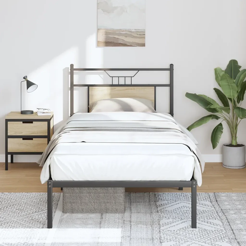 Letto singolo | Letto per adulti | Giroletto senza Materasso Rovere Sonoma 90x200 cm in Truciolato - Image 2