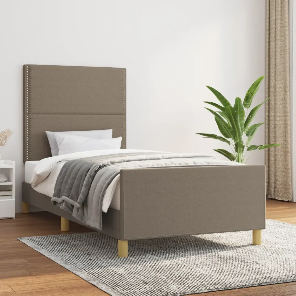 Letto singolo | Letto per adulti | Giroletto senza Materasso Tortora 90x190 cm Tessuto - Image 2