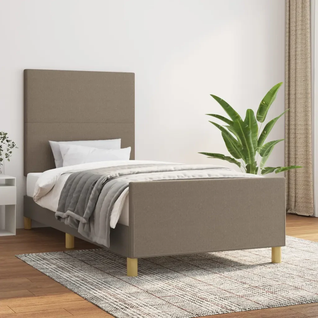 Letto singolo | Letto per adulti | Giroletto senza Materasso Tortora 90x190 cm Tessuto - Image 2