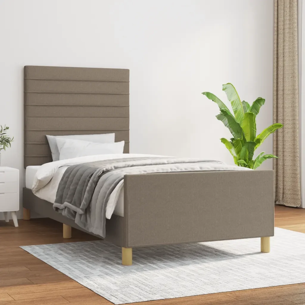 Letto singolo | Letto per adulti | Giroletto senza Materasso Tortora 90x190 cm Tessuto - Image 2