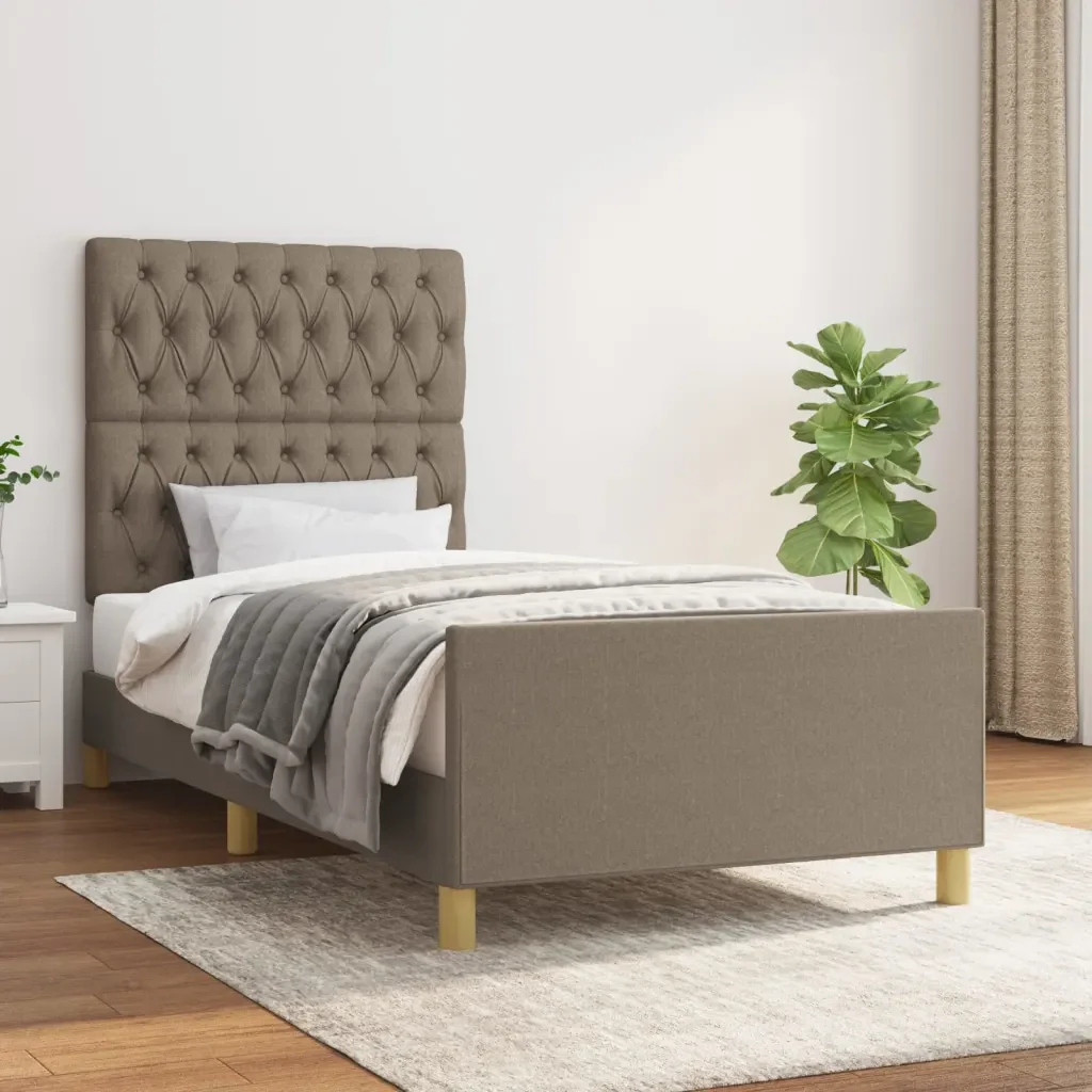 Letto singolo | Letto per adulti | Giroletto senza Materasso Tortora 90x190 cm Tessuto - Image 2