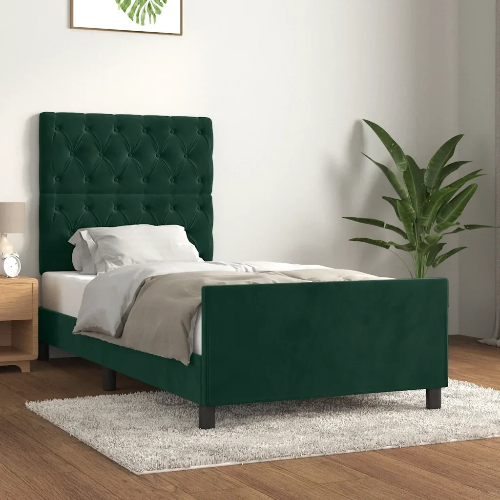 Letto singolo | Letto per adulti | Giroletto senza Materasso Verde Scuro 80x200 cm in Velluto - Image 2