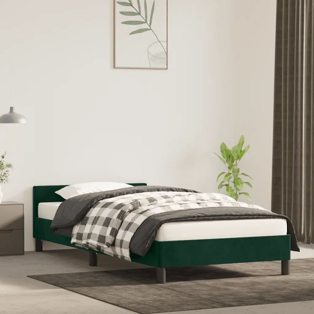 Letto singolo | Letto per adulti | Giroletto senza Materasso Verde Scuro 90x190 cm in Velluto - Image 2