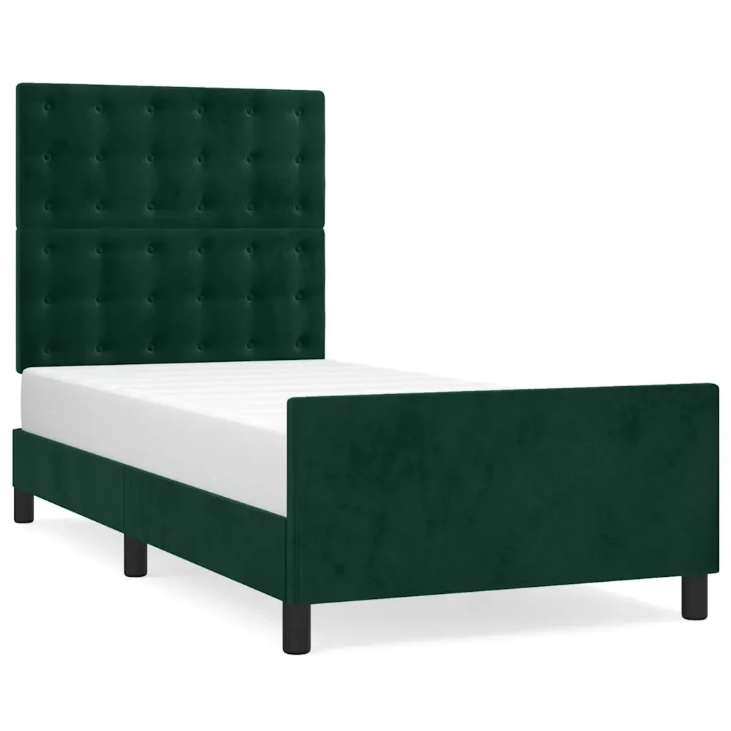 Letto singolo | Letto per adulti | Giroletto senza Materasso Verde Scuro 90x190 cm in Velluto