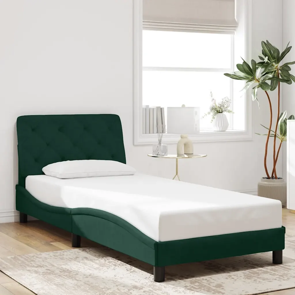 Letto singolo | Letto per adulti | Giroletto senza Materasso Verde Scuro 90x190 cm in Velluto - Image 2