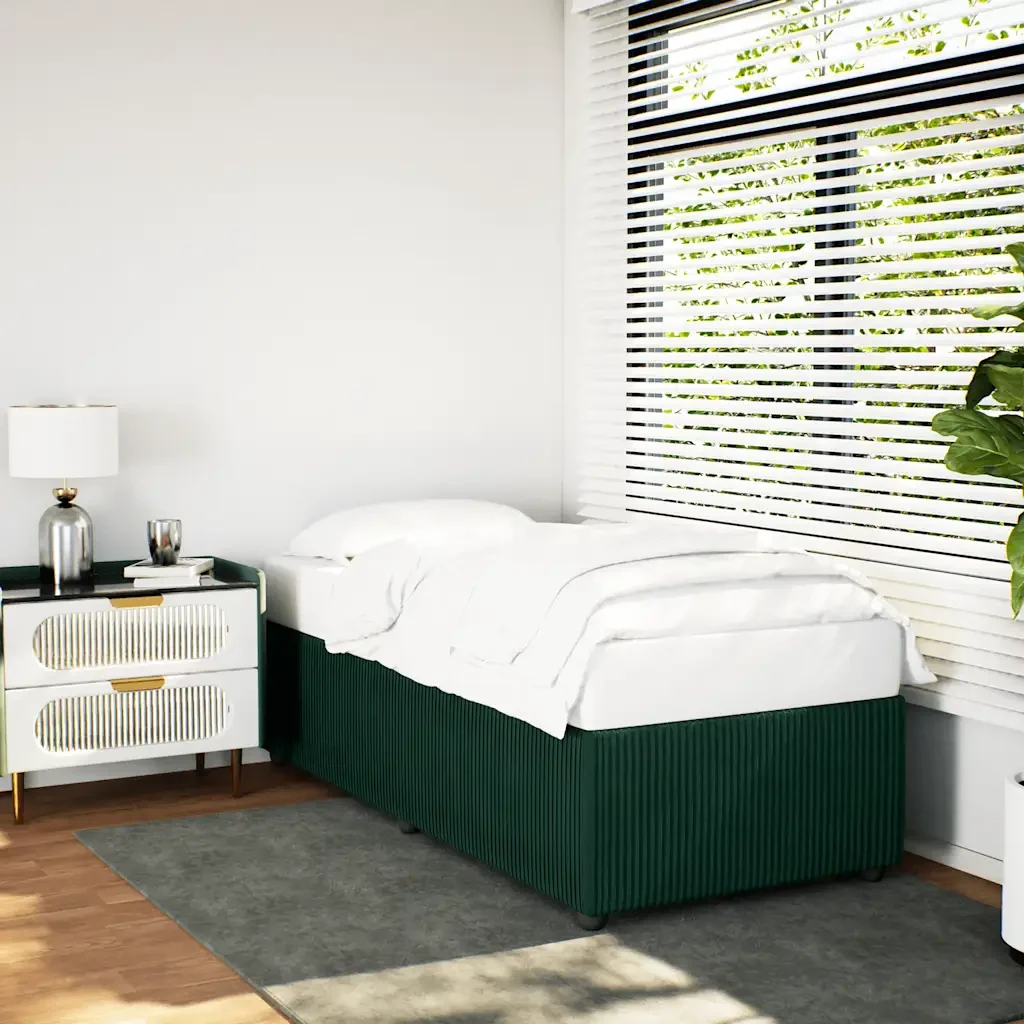 Letto singolo | Letto per adulti | Giroletto senza Materasso Verde Scuro 90x190 cm in Velluto - Image 2