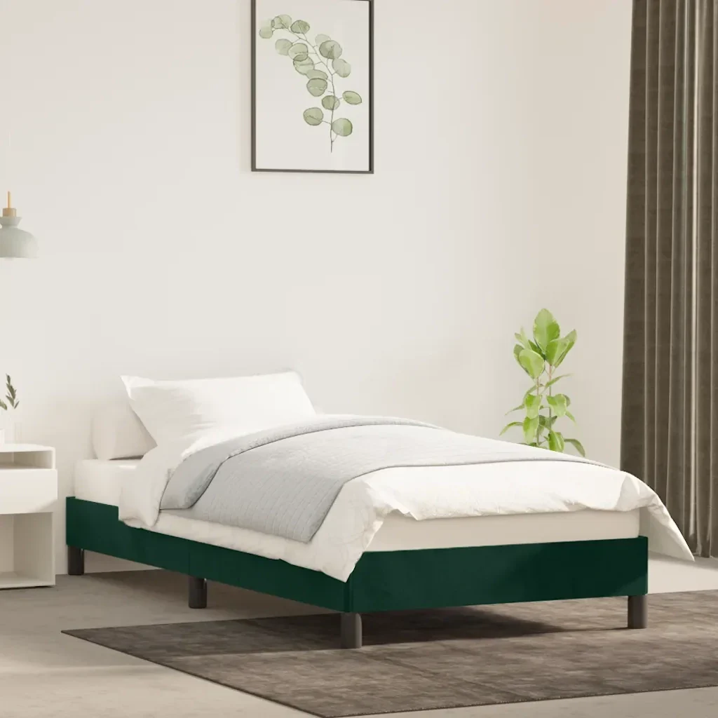 Letto singolo | Letto per adulti | Giroletto senza Materasso Verde Scuro 90x190 cm in Velluto - Image 2