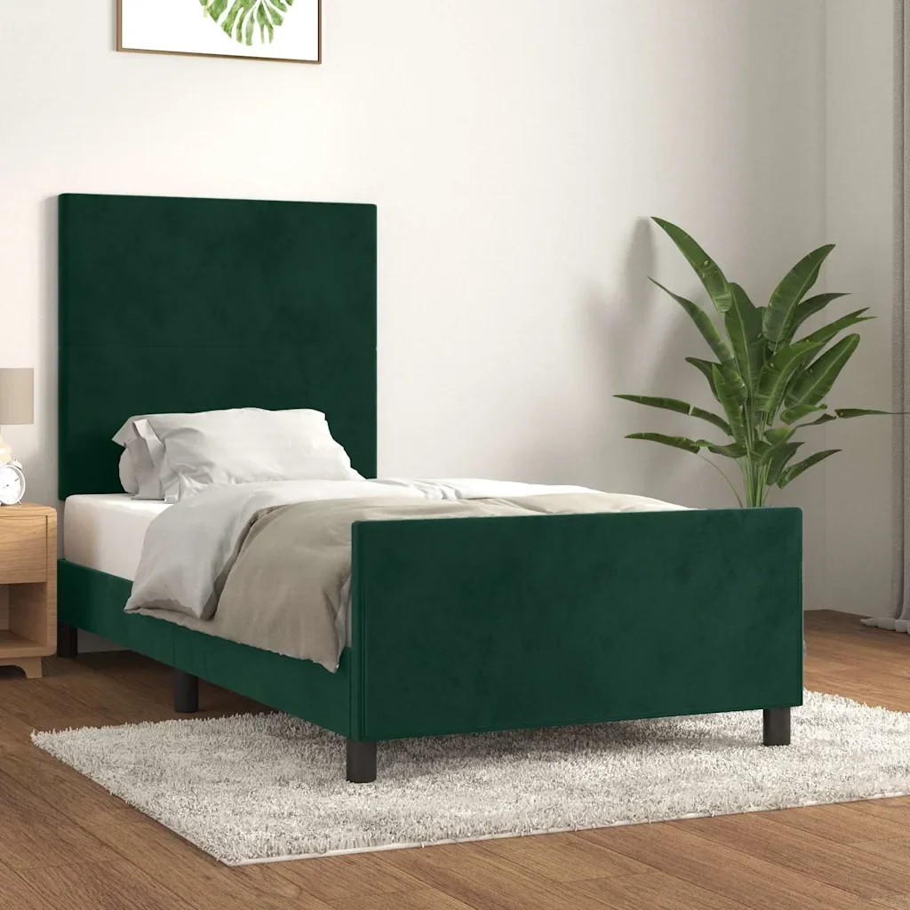 Letto singolo | Letto per adulti | Giroletto senza Materasso Verde Scuro 90x200 cm in Velluto - Image 2