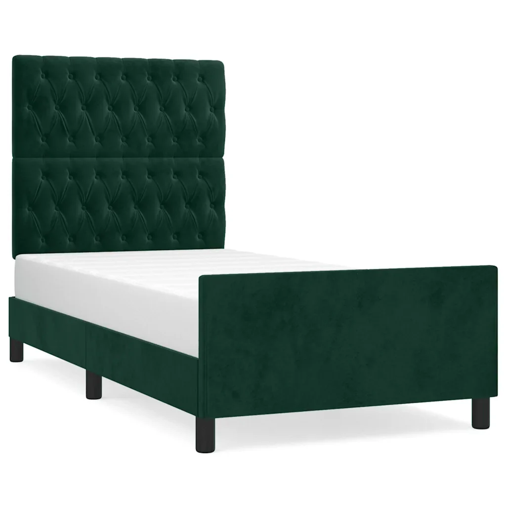 Letto singolo | Letto per adulti | Giroletto senza Materasso Verde Scuro 90x200 cm in Velluto
