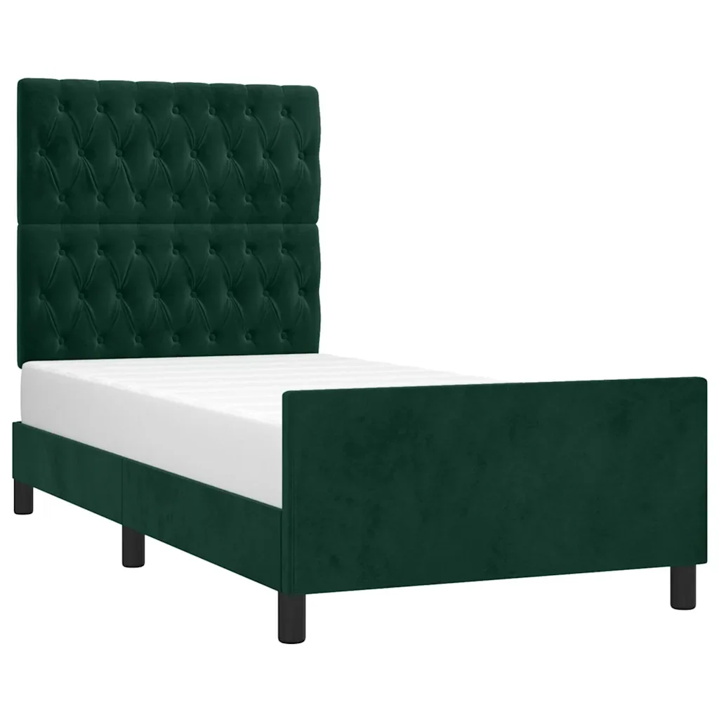 Letto singolo | Letto per adulti | Giroletto senza Materasso Verde Scuro 90x200 cm in Velluto - Image 3