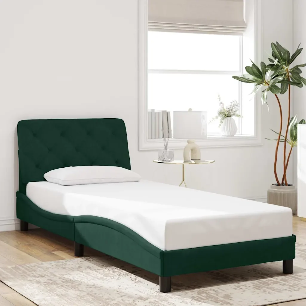 Letto singolo | Letto per adulti | Giroletto senza Materasso Verde Scuro 90x200 cm in Velluto - Image 2