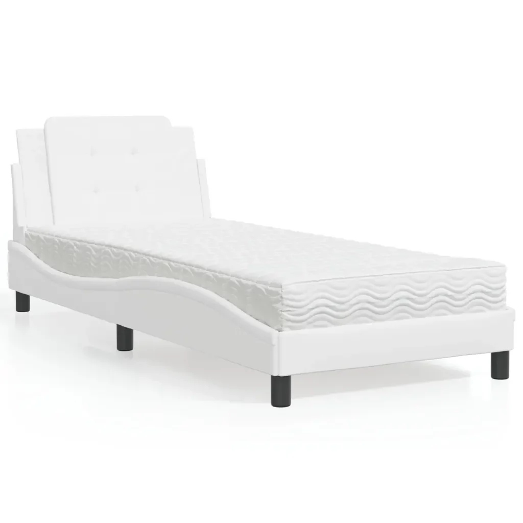 Letto singolo | Letto per adulti | Giroletto senza Materasso Zadar Bianco 100x200 cm in Similpelle - Image 2