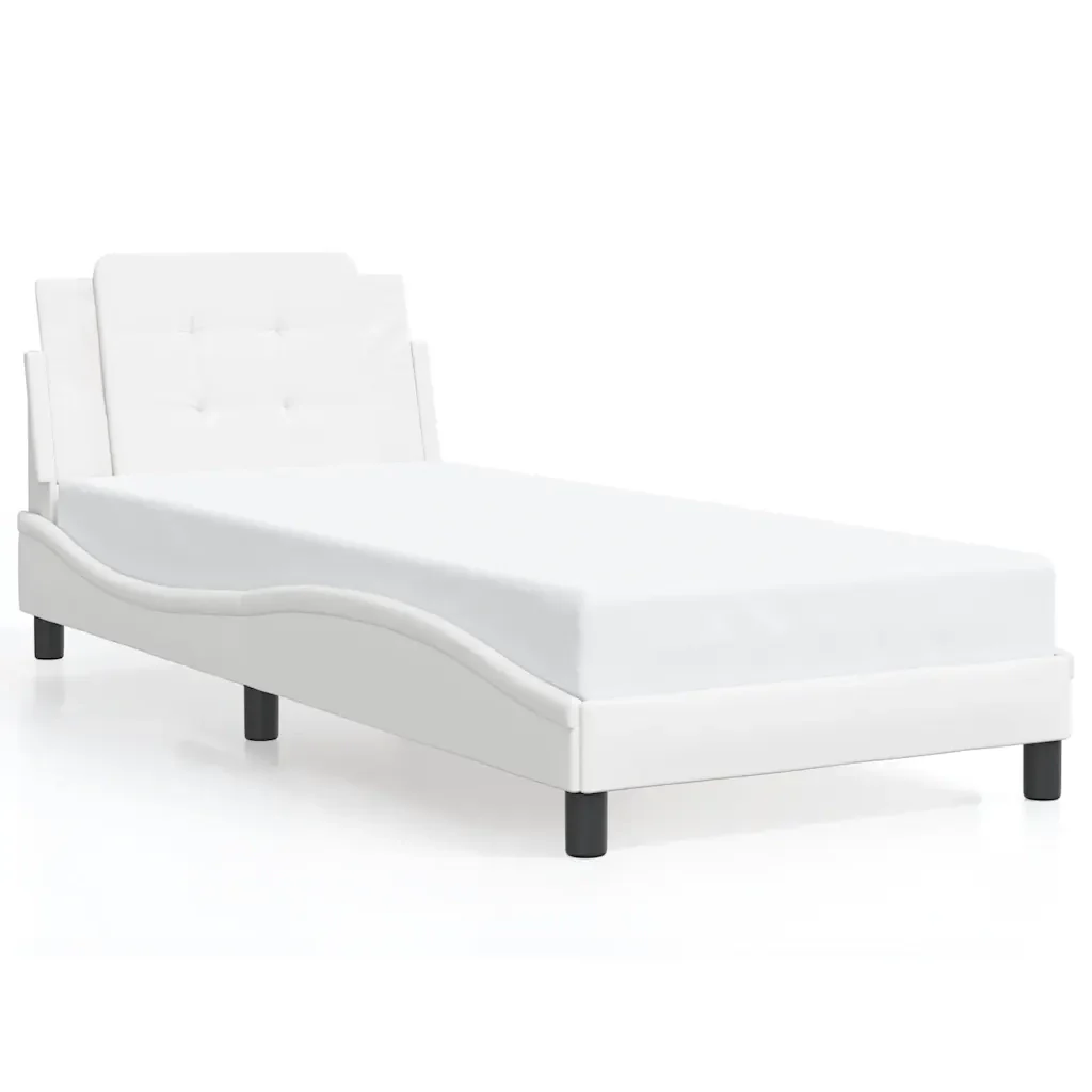 Letto singolo | Letto per adulti | Giroletto senza Materasso Zadar Bianco 80x200 cm in Similpelle