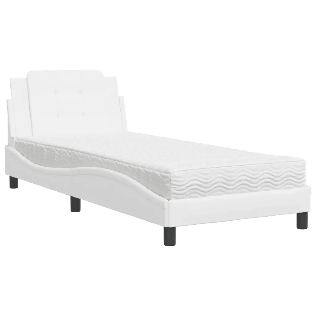 Letto singolo | Letto per adulti | Giroletto senza Materasso Zadar Bianco 90x190 cm in Similpelle