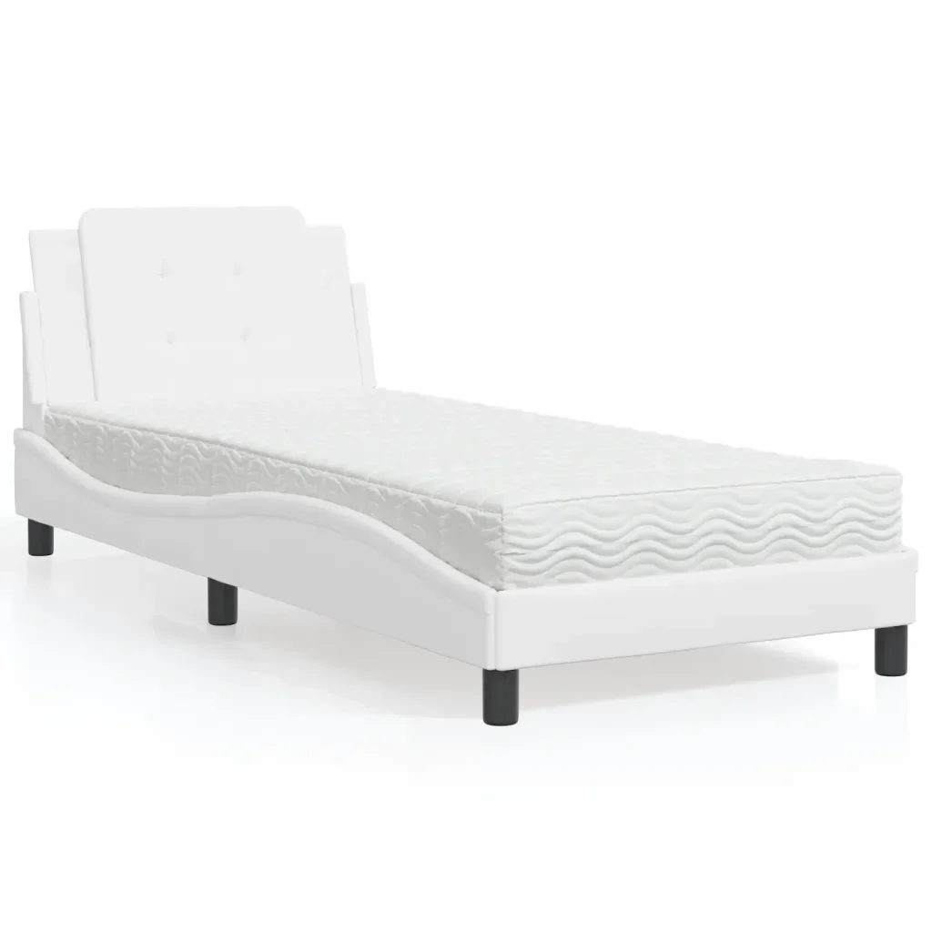 Letto singolo | Letto per adulti | Giroletto senza Materasso Zadar Bianco 90x190 cm in Similpelle - Image 2
