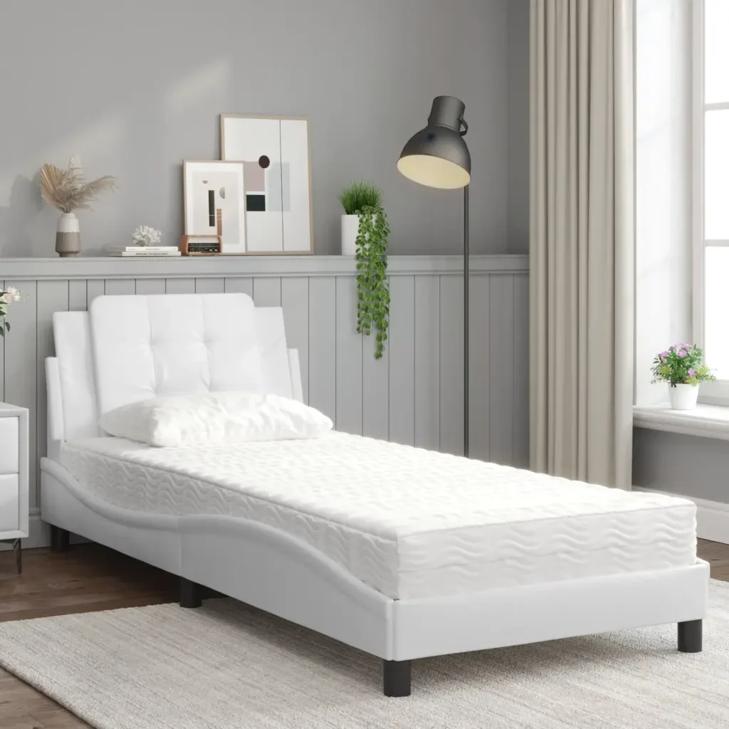 Letto singolo | Letto per adulti | Giroletto senza Materasso Zadar Bianco 90x190 cm in Similpelle - Image 4