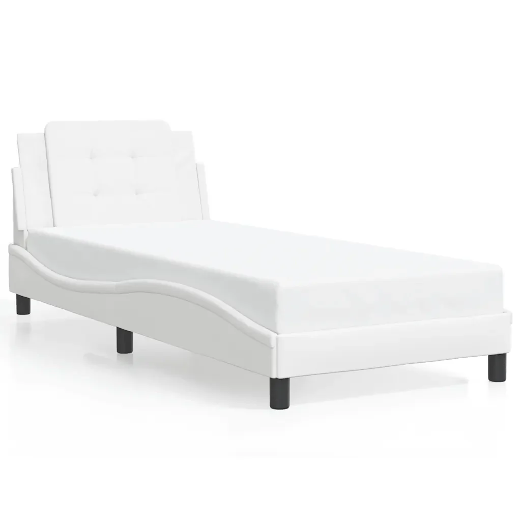 Letto singolo | Letto per adulti | Giroletto senza Materasso Zadar Bianco 90x200 cm in Similpelle