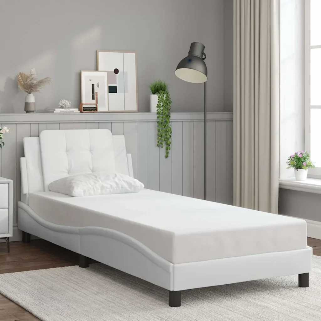 Letto singolo | Letto per adulti | Giroletto senza Materasso Zadar Bianco 90x200 cm in Similpelle - Image 2