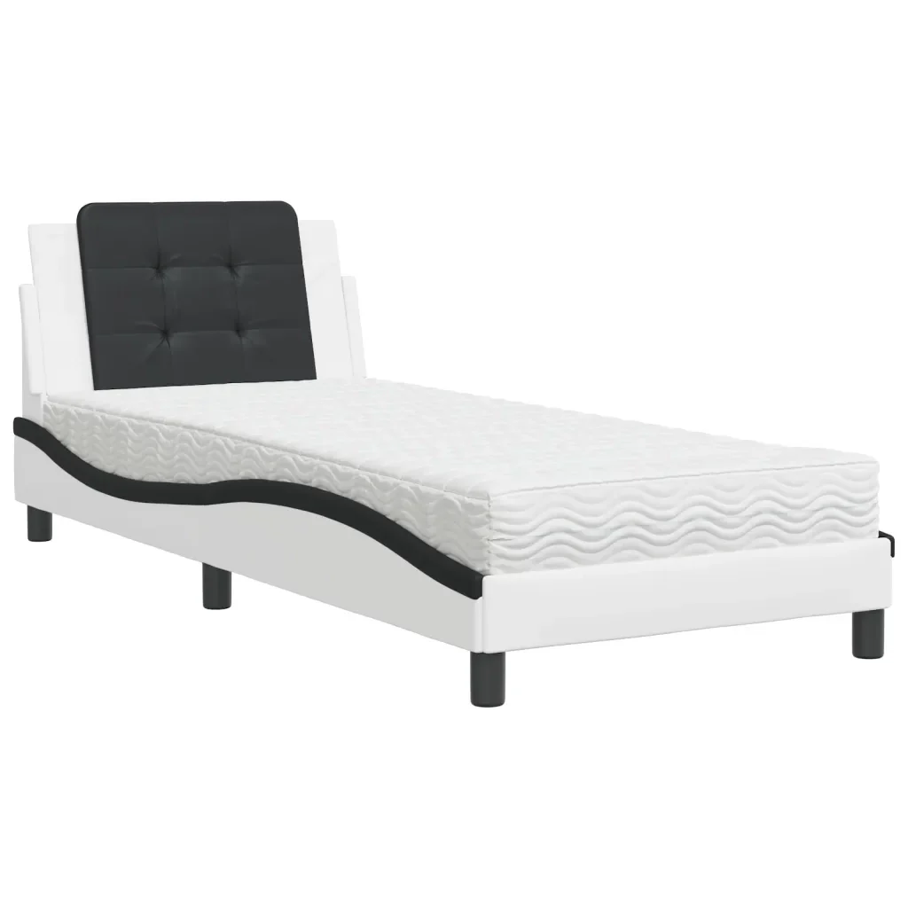 Letto singolo | Letto per adulti | Giroletto senza Materasso Zadar Bianco e Nero 100x200 cm in Similpelle