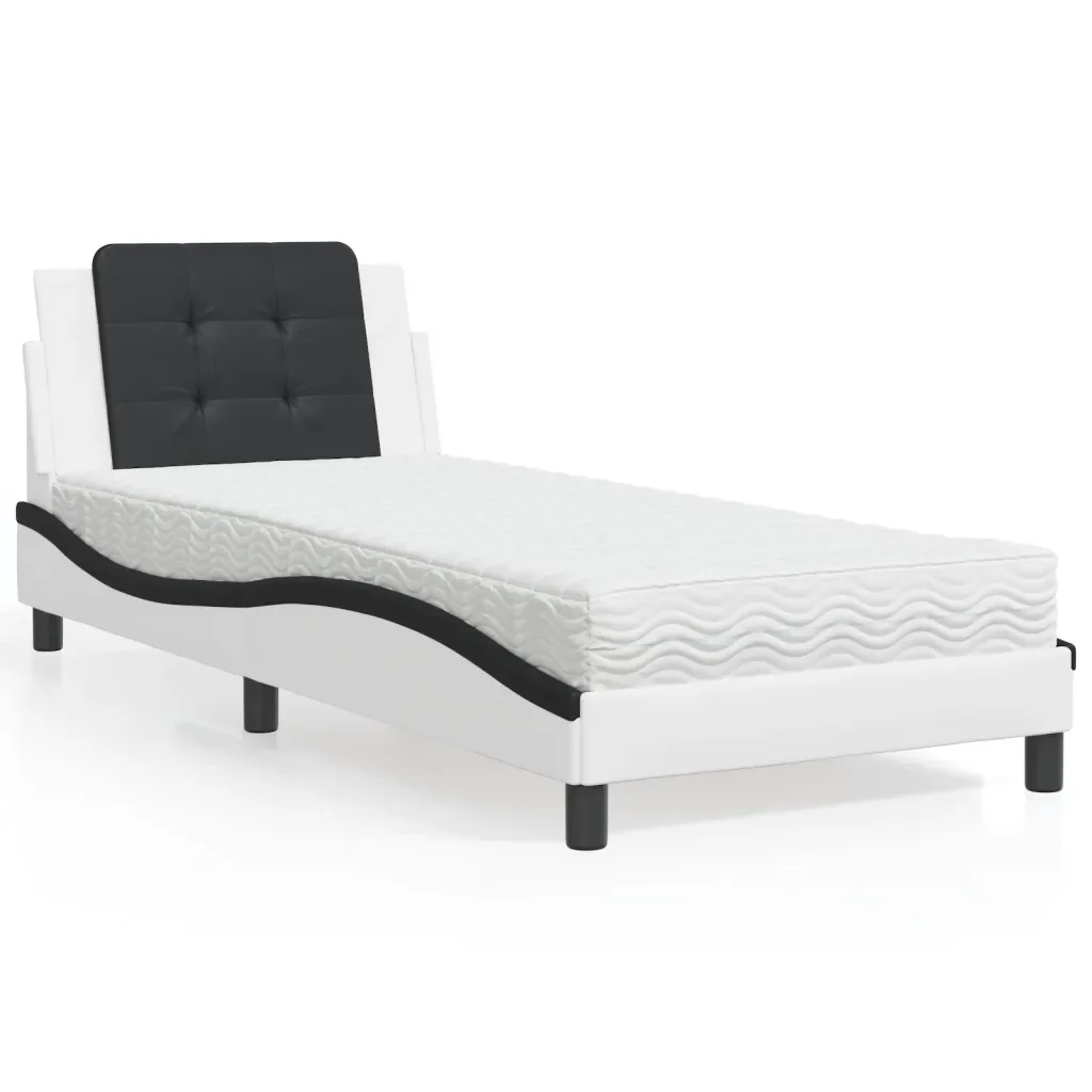 Letto singolo | Letto per adulti | Giroletto senza Materasso Zadar Bianco e Nero 100x200 cm in Similpelle - Image 2