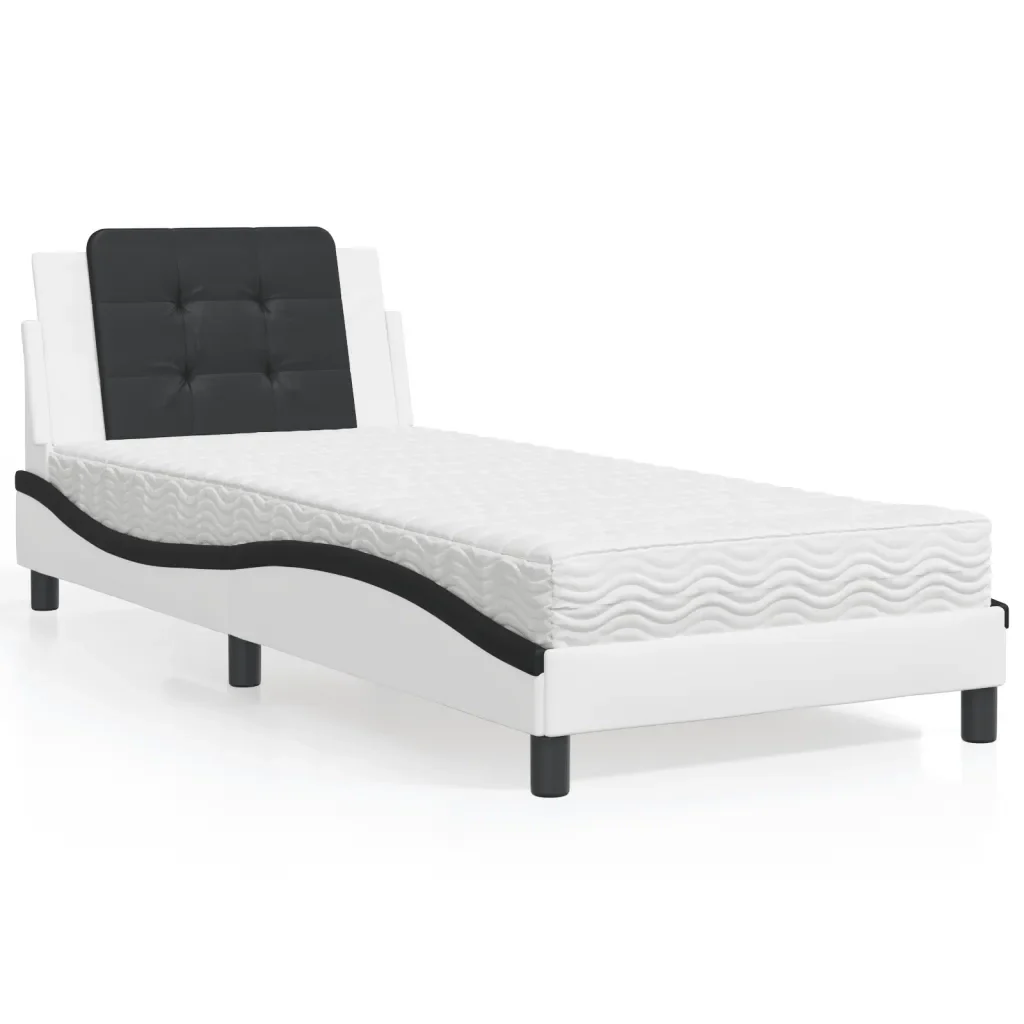 Letto singolo | Letto per adulti | Giroletto senza Materasso Zadar Bianco e Nero 90x190 cm in Similpelle - Image 2